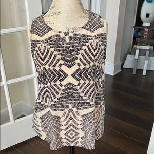 Geometric Black and Cream Sleeveless Top